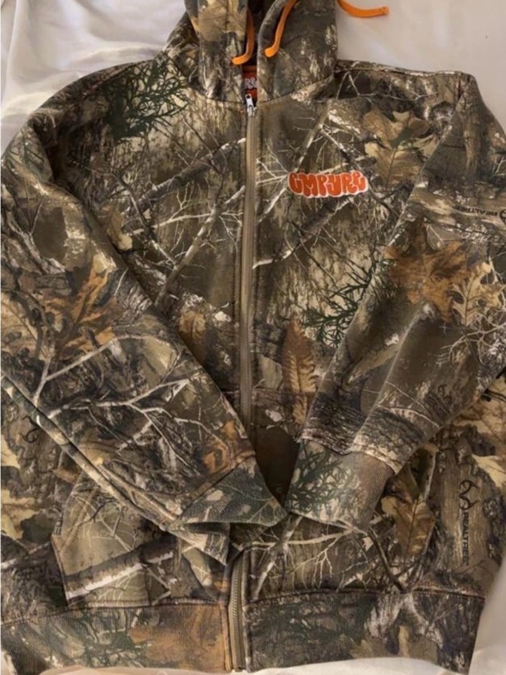Camouflage Zip-Up Hooded Jacket with Orange Logo